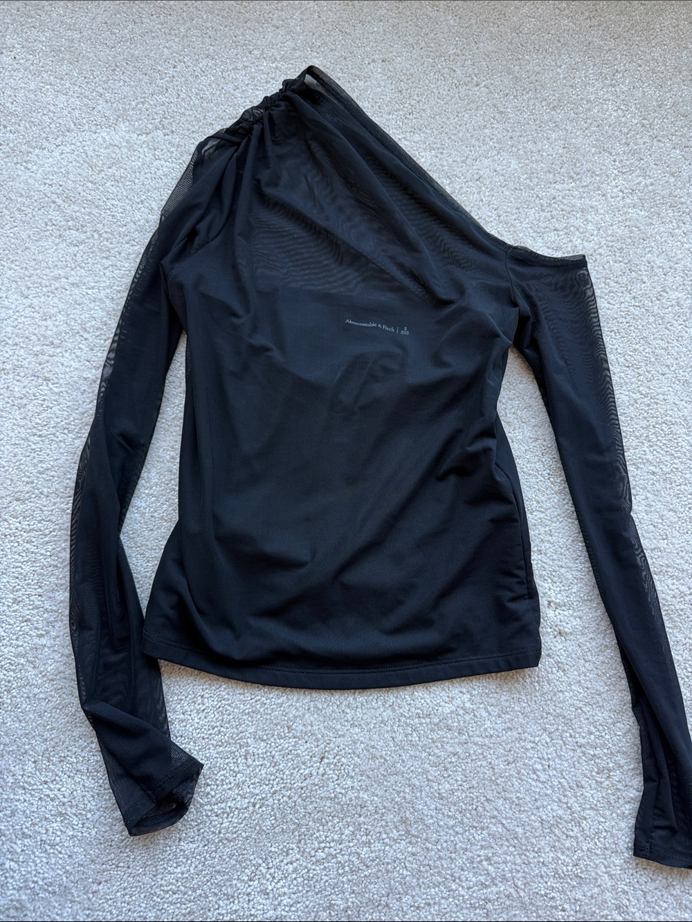 Abercrombie & Fitch Black One-Shoulder Long Sleeve Mesh Tee